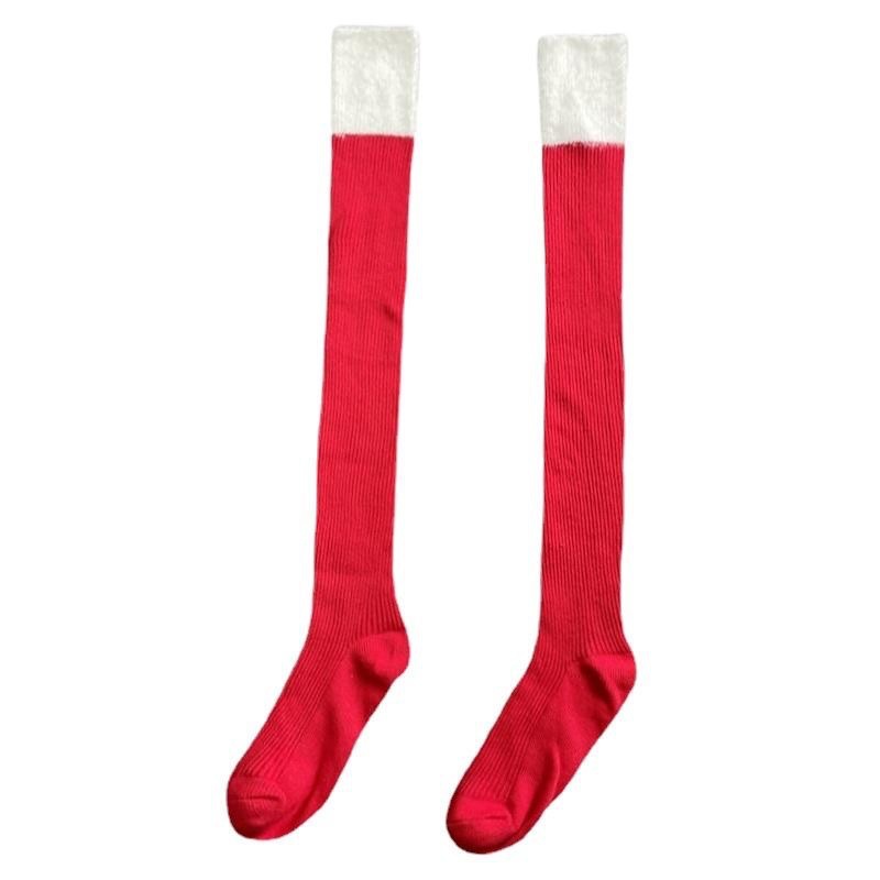 Picture of Stitching stockings autumn and winter women's Christmas over-the-knee socks original year red plush thickened jk calf socks for women