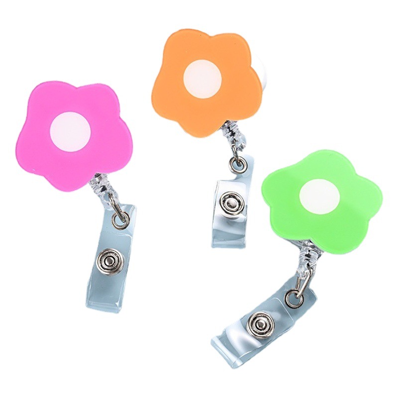 Work ID Buckle Cartoon Flower Easy Pull Buckle Easy Pull Badge Retractable Staff Label Nurse Badge Clip Buckle