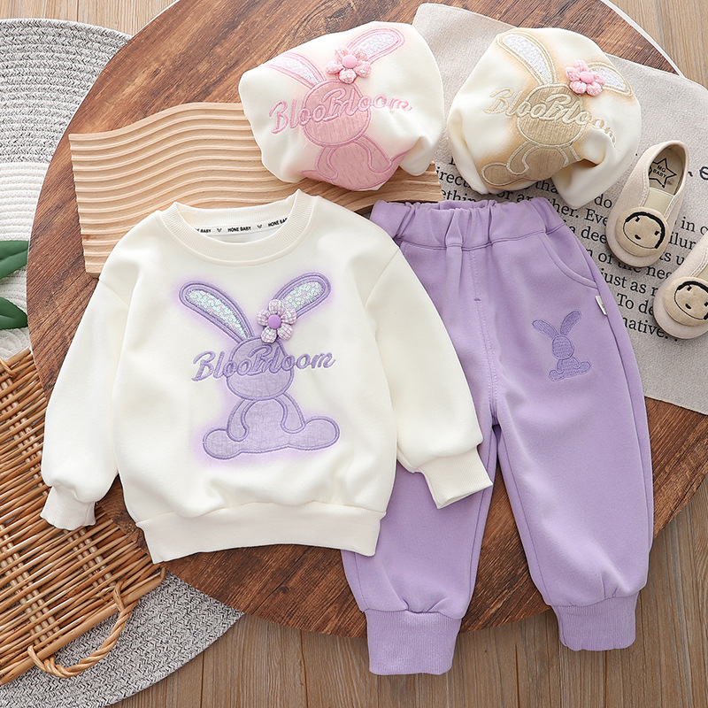 Korean style new Spring Children's printed big rabbit sweater Western style little girl fried street suit girls' long sleeve suit