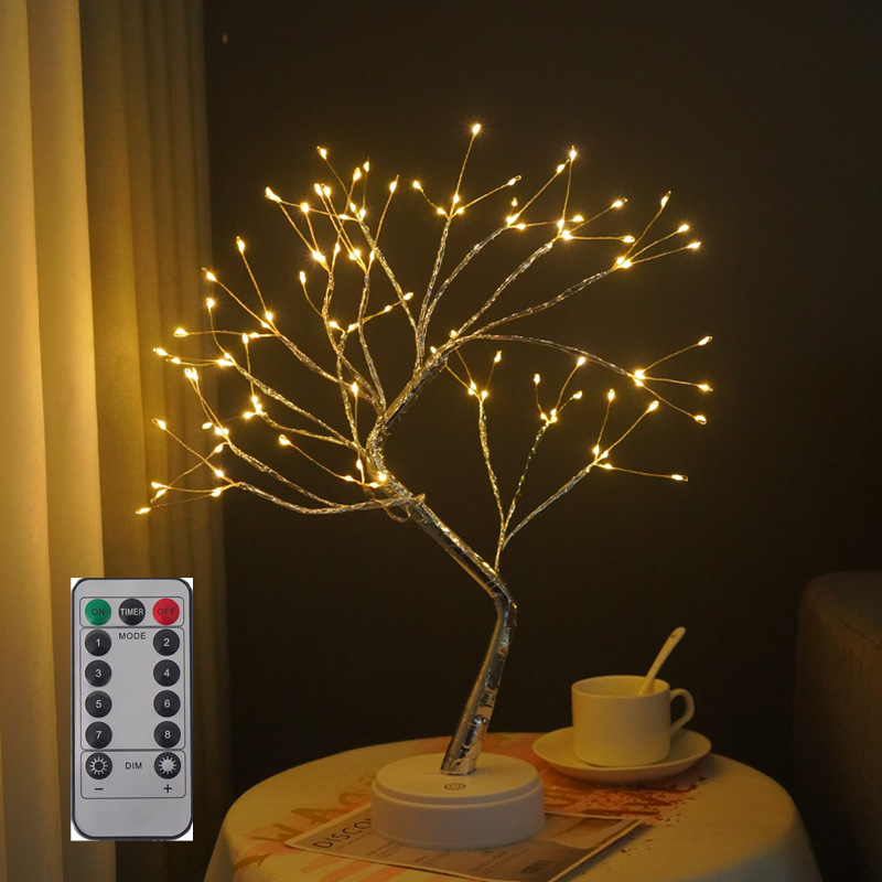 Cross-Border explosion led remote control 8 function copper wire lamp modeling lamp Pearl tree lamp simulation plum blossom Christmas lamp decoration lamp