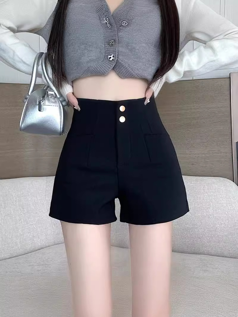 Black High Waist Suit Wide Leg Shorts Women's Autumn 2024 New Korean Stretch Casual Outer Wear Base Boots Pants