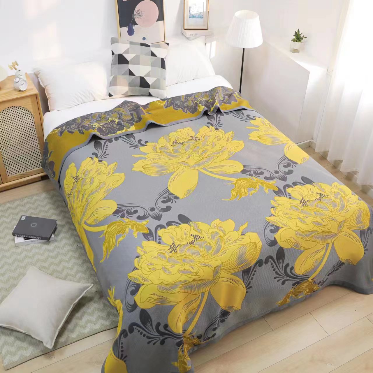 Picture of Wholesale new combed cotton fine sand gauze towel blanket soybean fiber blanket spring and summer single double autumn and winter leisure blanket