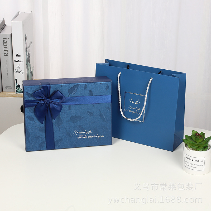 Creative Heaven and Earth Cover Gift Box Blue Large Business Packaging Box Boyfriend Bow Gift Box Gift Box