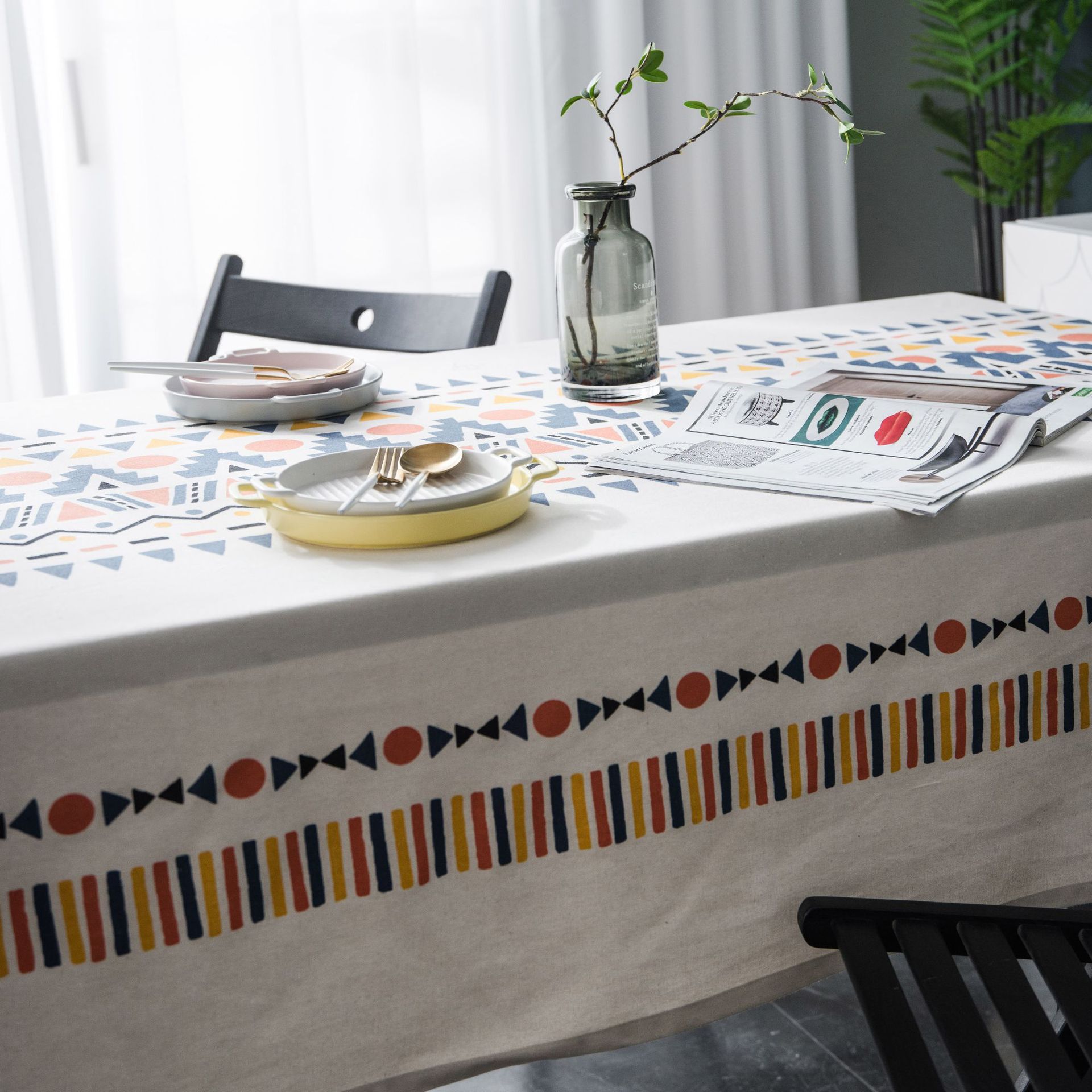 Picture of Yiman Qiyun Geometric Multicolor Printed Bohemian Style Living Room Household Tablecloth Printed Tablecloth Square Table