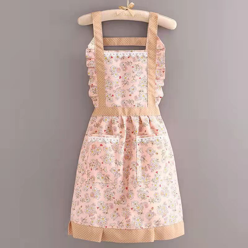Picture of Long-sleeved Canvas Apron Women's Korean-style Household Kitchen Cooking Overalls Breathable Catering Overalls Anti-fouling Adult Apron