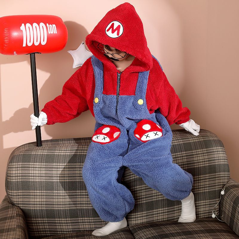 Picture of Funny Clothes Children's One-piece Pajamas Parent-child Clothes Boys Family of Three or Four Sullivan Winter fleece-lined One-piece Clothes