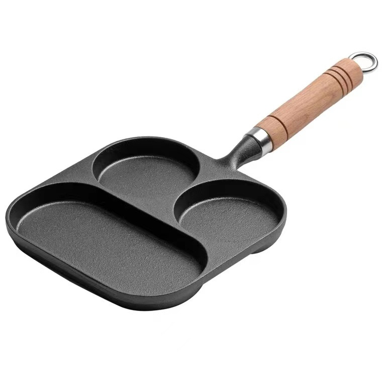 Cast Iron Pan Frying Egg Pan Multifunctional Breakfast Pan Three-in-One Thickened Uncoated Domestic Pet Iron Non-stick Pan