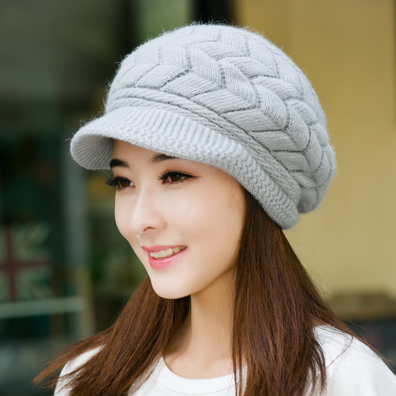 Korean-style Women's Fashion Autumn and Winter Knitted Duck Tongue Wool Hat Casual All-match Rabbit Fur Hat Fashionable Winter Korean-style Warm-keeping