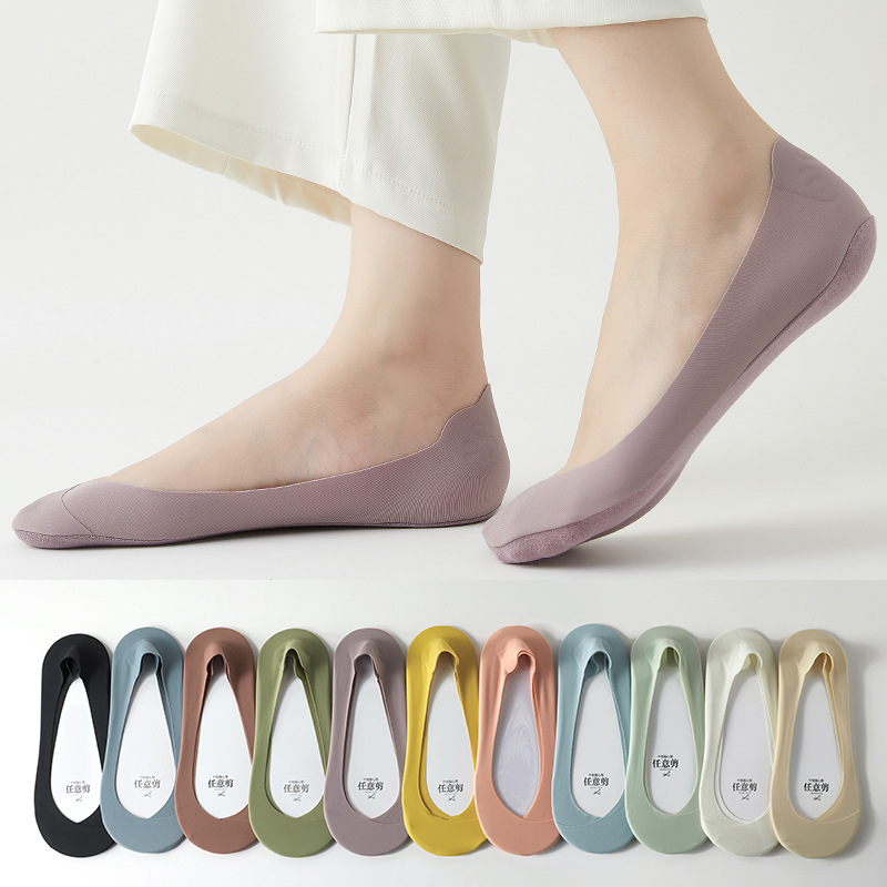 Ice Silk Boat Socks for Women, Summer Thin Non-Slip Invisible Socks, Shallow Mouth High Heel Cross Socks, Breathable for Women