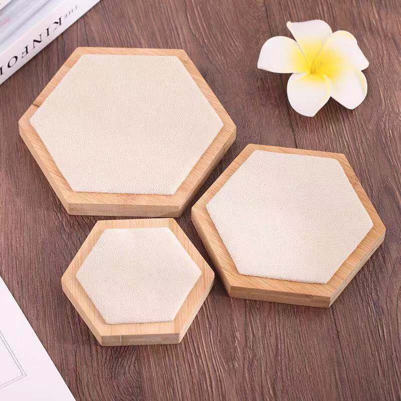 Picture of New bamboo hexagonal three-piece set jewelry ring earrings necklace jewelry display stand display props