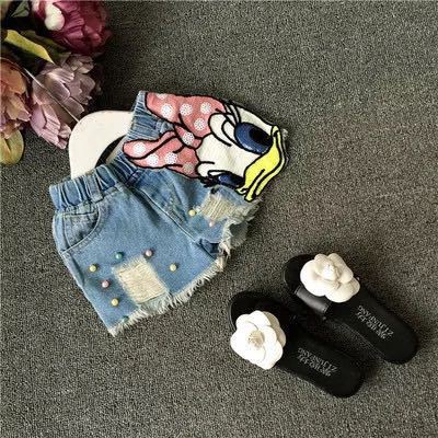 Picture of 2025 Baby Girls Summer Denim Shorts New Children's Pants Children's Hot Pants Duck Children's Hot Pants Trendy Pants