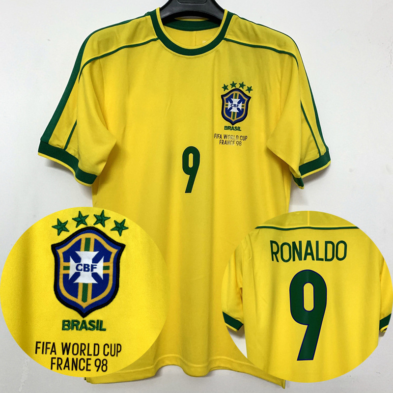 1998 World Cup Brazil Home Short Sleeve Retro Jersey 98 Ronaldo Ronaldinho Rivaldo Football Uniform