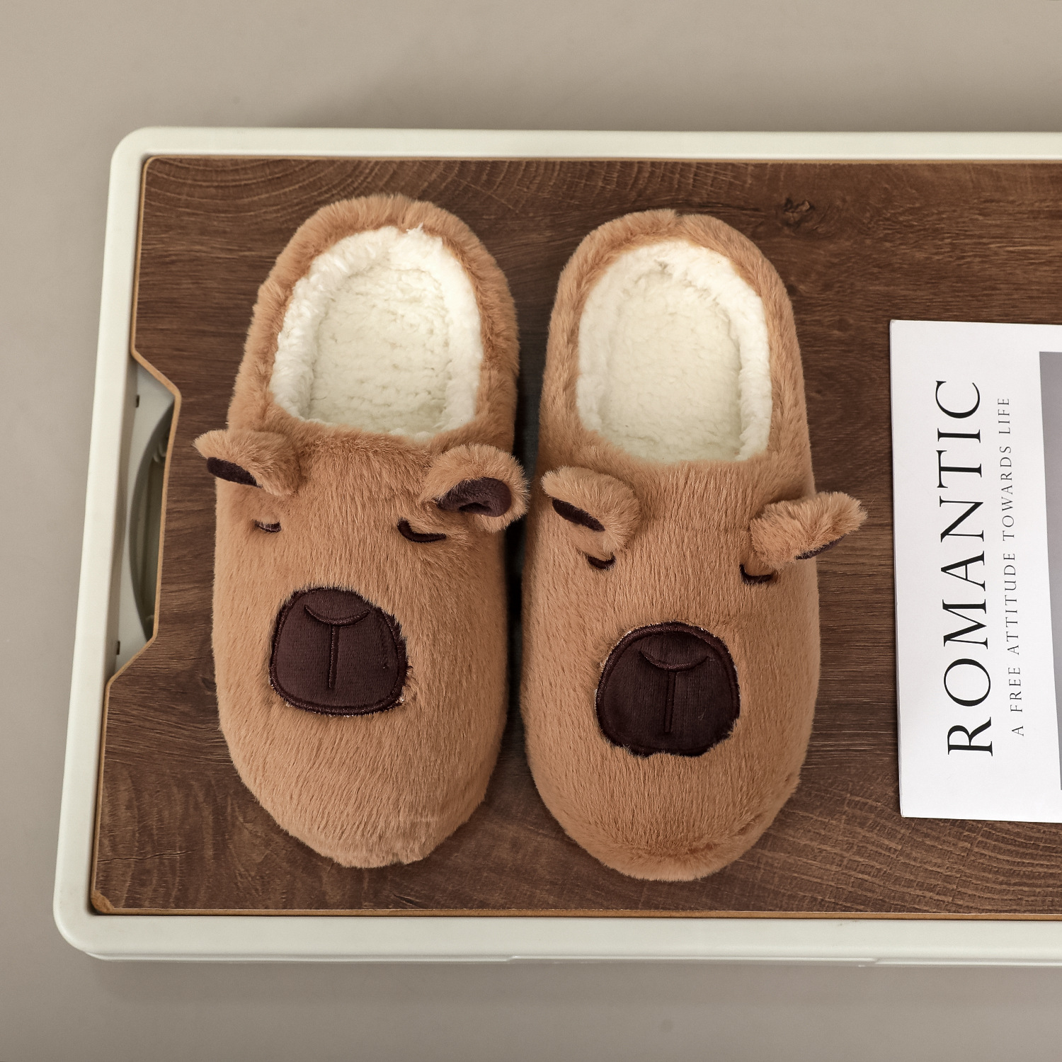 New Kapibara Cotton Slippers for Women, Winter Indoor Non-Slip Warm Thick Plush Maternity Slippers with Soft Soles