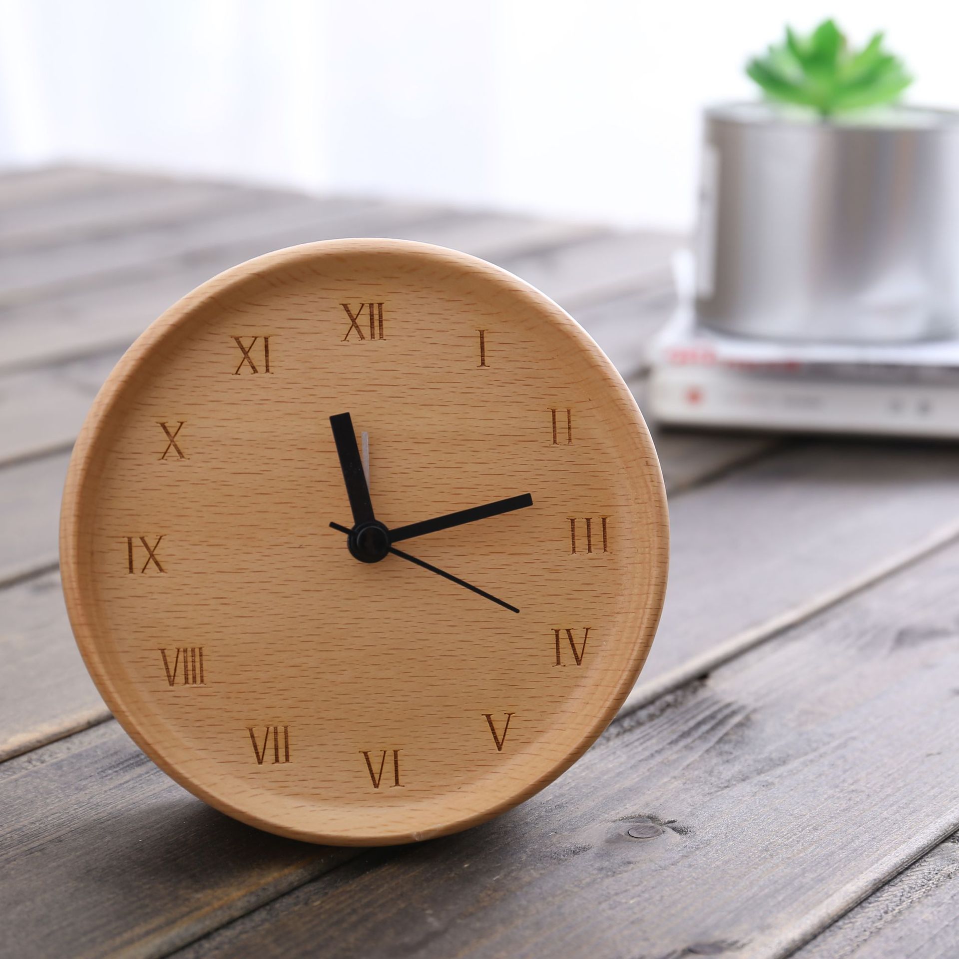 Picture of Beech Quiet Clock Solid Wood Watch Ornaments Living Room Modern Simple Log Cross-border Table Round Square