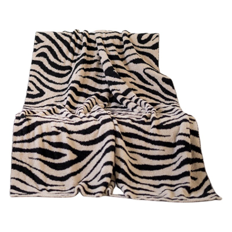 High-End Zebra Pattern Sofa Cover, Half Velvet Blanket, Office Nap Nap Blanket, Aviation Blanket, Decorative Blanket
