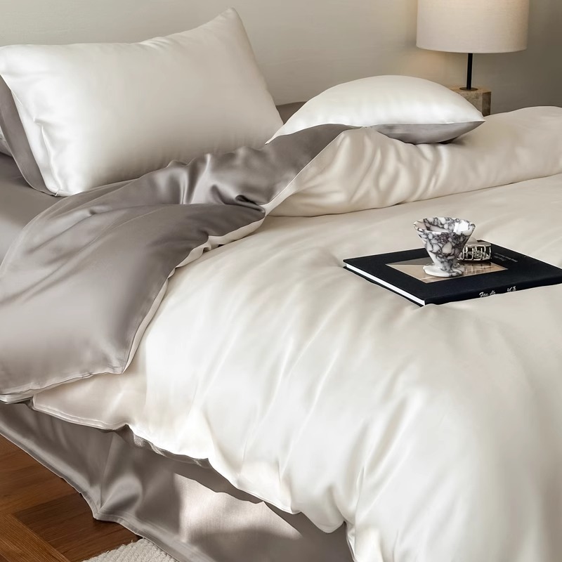 Picture of High-end double-spell Class A Lanjing Tencel four-piece set summer naked sleep cool feeling bed sheet quilt cover solid color Tencel cotton 4
