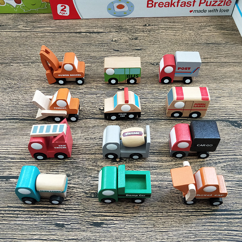 Picture of Japanese mini children's car combination and wind series Children's beneficial intelligence wooden first generation second generation car model