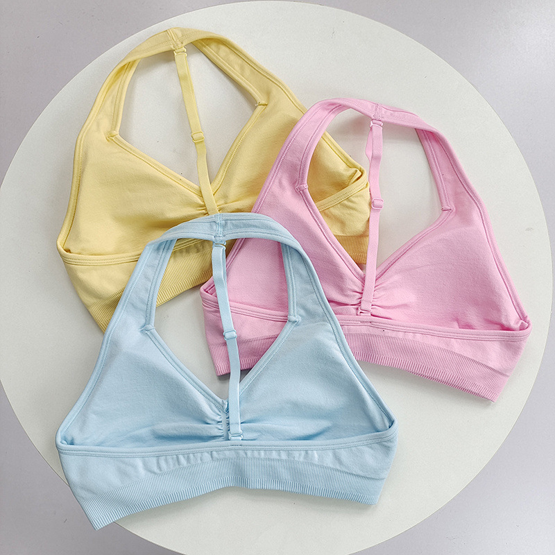 T-Shaped Beautiful Back Adjustable Shoulder Strap Yoga Halter Sports Bra Quick-Drying Breathable Shock-Proof Vest Women's Fitness Wear