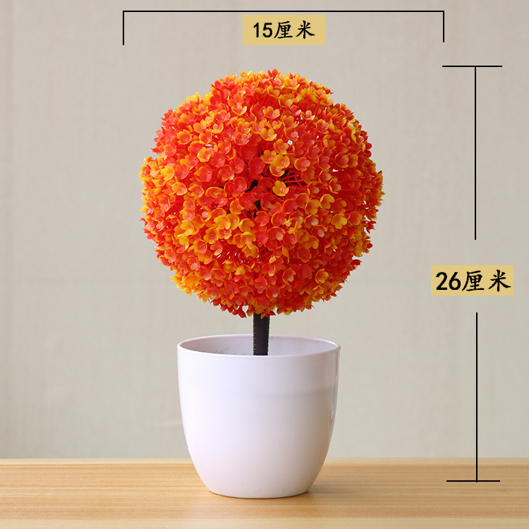 Picture of Sakura Snowball Simulated Plant Potted Grass Ball Bonsai Small Tree Home Decoration Flower Ornament Creative Mini Small Round Ball