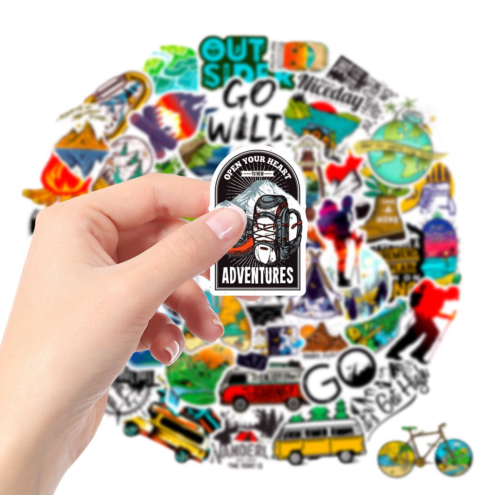 50 Outdoor Camping Style Stickers Summer Hiking Adventure Laptop Trolley Case Waterproof Camping Style Graffiti Stickers