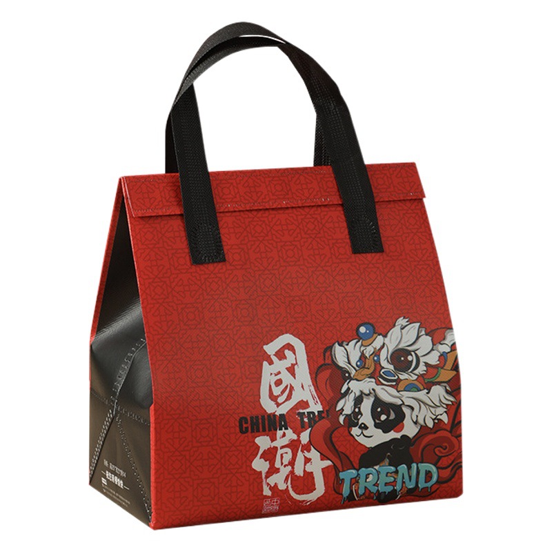 Takeaway Insulated Bag Packaging Bag Catering Laminated Aluminum Foil Self-Sealing National Trend Non-Woven Handbag Takeaway Packaging Bag