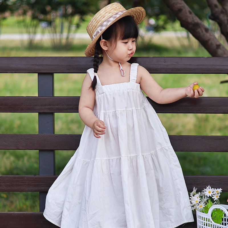 Dress 2025 Summer New Style Korean Style Kidsren's Suspender Skirt Girls Skirt Seaside Vacation Fashionable Beach Skirt Trend
