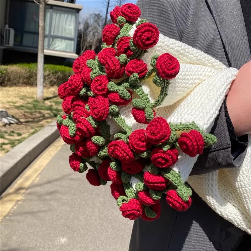 Rose Bouquet Blanket Hand-woven DIY Material Bag Wool Group Crocheted Flower Blanket Flower Hook Needle Flower