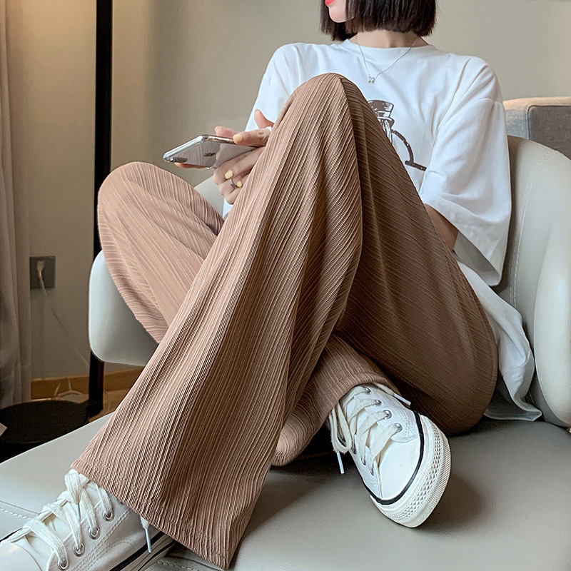Carefully Selected Women's Summer Ice Silk Wide-Leg Pants with Drapey Slimming Effect, Casual Thin Long Pants, Sun Protection Pants, Trendy