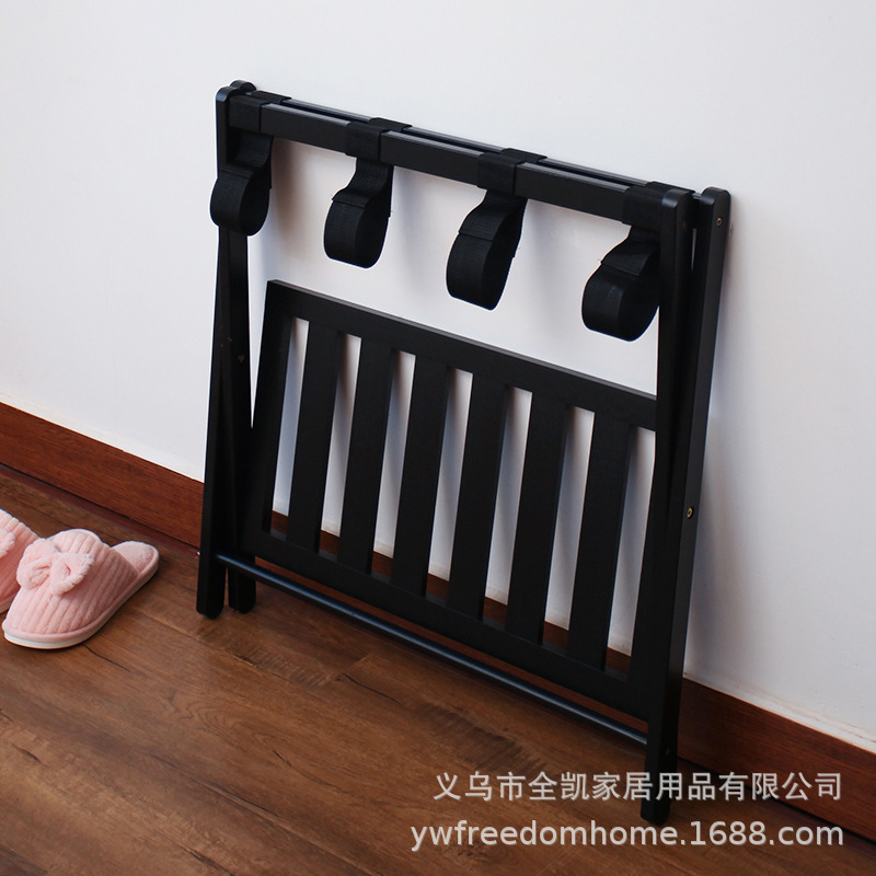 Picture of Hotel Luggage Rack Black Household High-grade Nanzhu Folding Bedroom Storage Rack Simple Double-layer Luggage Storage Rack