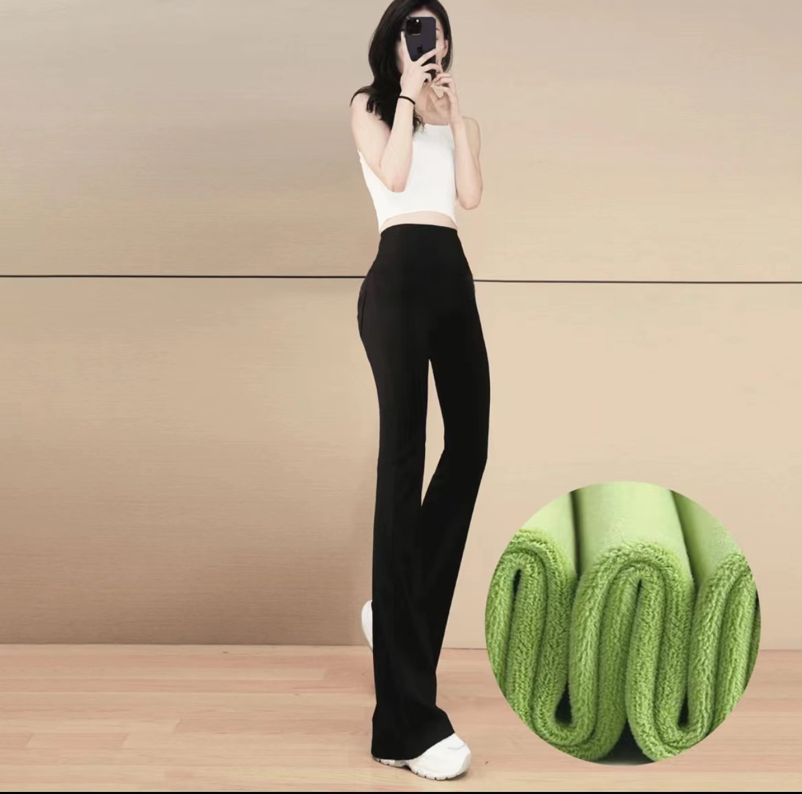 Picture of Flared Pants with Back Pockets, Barbie Pants, Tummy Control Leggings for Women, Autumn and Winter Style, Can Be Worn Outside, Shark Pants with Pocket Design