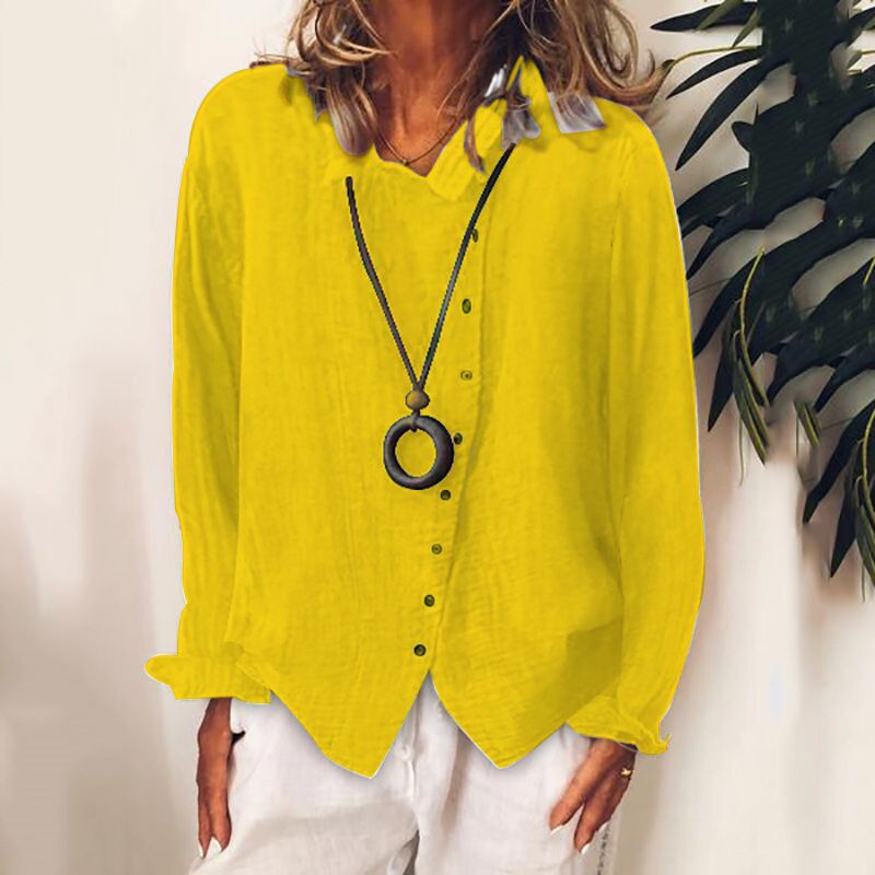 AliExpress Amazon 2022 Women's Large Size Breathable Loose Solid Color Elegant Cotton Linen Top Shirt