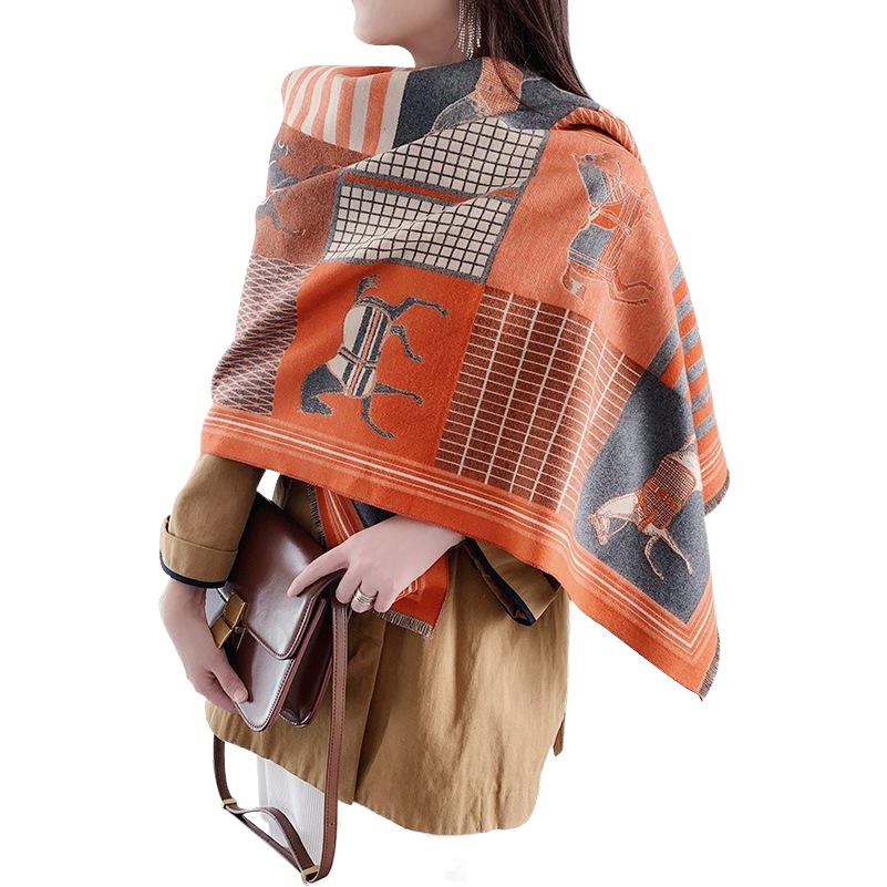 2023 winter European and American imitation cashmere warm carriage scarf women's double-sided two-color shawl long warm scarf