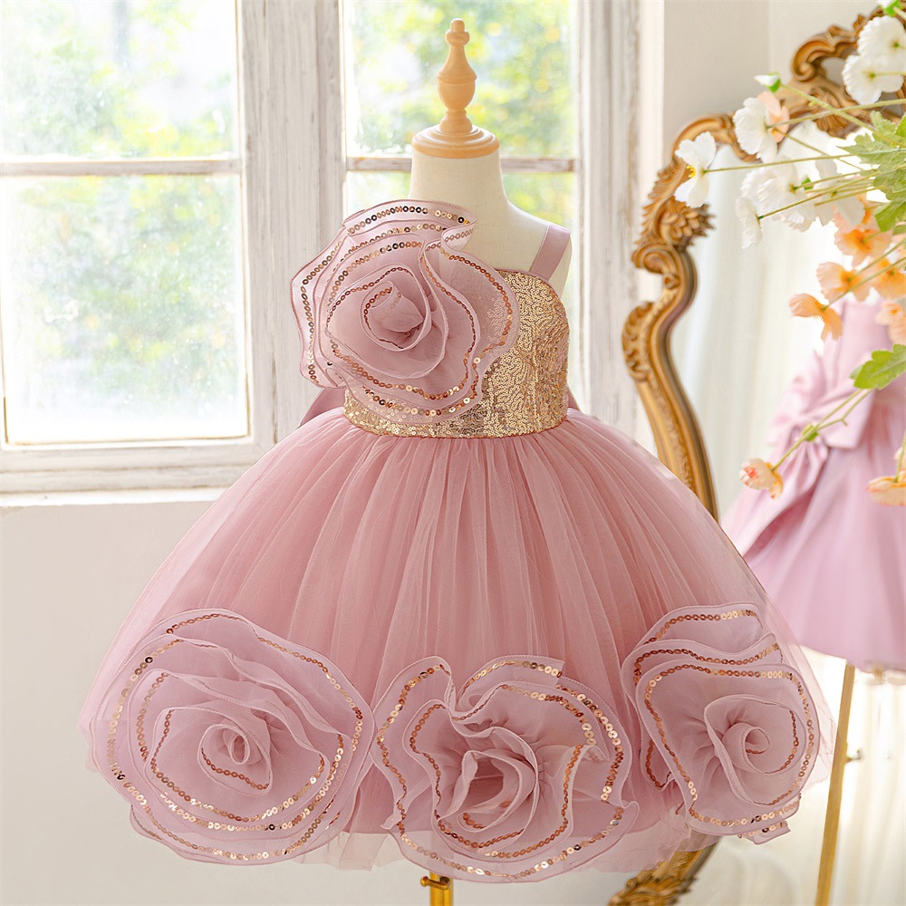 Foreign Trade Girls' Dresses, Princess Dresses, Kidsren's Party Evening Dresses, Flower Bud Host Piano Performance Clothes, Kidsren's Clothing Wholesale
