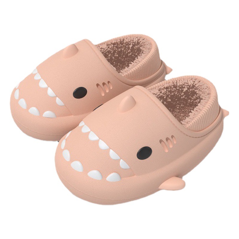 Adult Soft-Soled Bag with Shark Cotton Slippers for Female Couples Eva Plush Cotton Shoes Winter Waterproof Thick-Soled Plush Slippers for Men