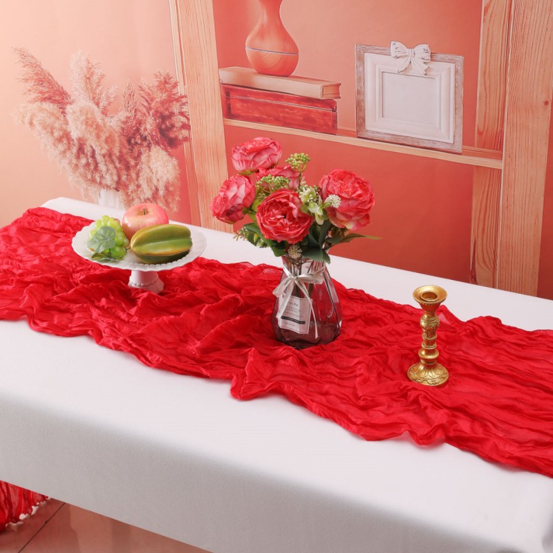 Picture of Cross-border Hot Home Birthday Party Decoration Bari Yarn Tablecloth Wedding Shooting Background Props Table Runner Wrinkled Cloth