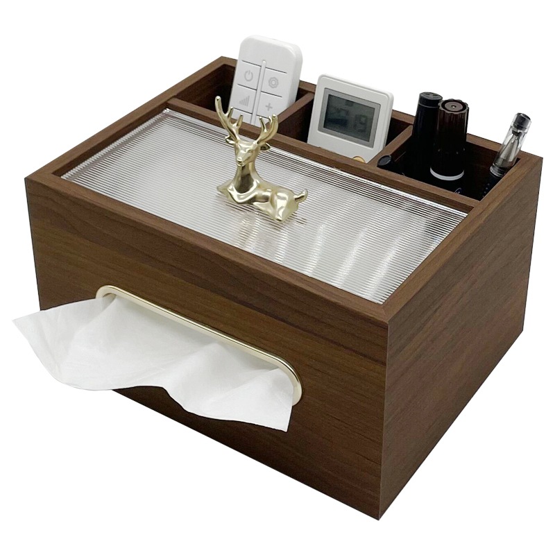 in stock Wholesale Black Walnut Wooden Tissue Storage Multi-function Box Wooden Tissue Storage Box