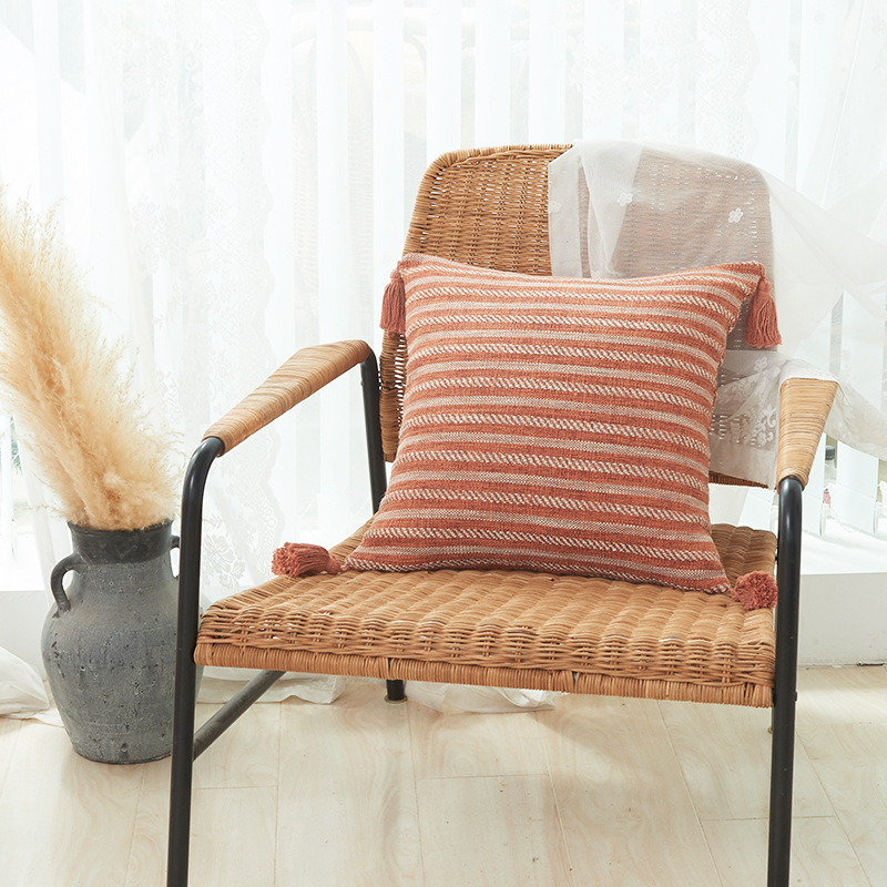 Picture of Xu Ai Thickened Cotton and Linen Texture Striped Plaid Multicolor Tassel Fashion Sofa Cushion Cover Factory in stock