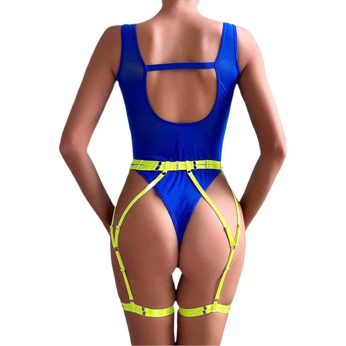 Europe and the United States cross-border foreign trade independent station hot jumpsuit sexy mesh underwear color matching garter belt explosion 3310