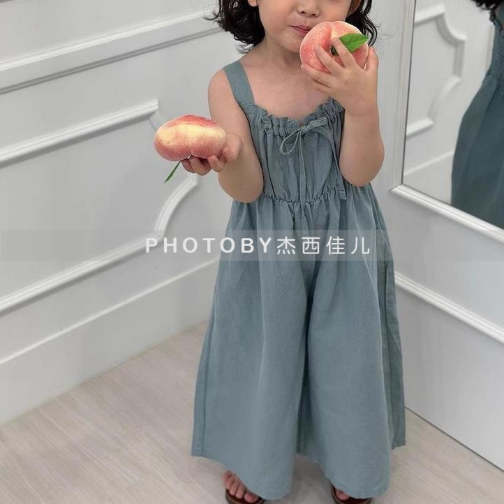 Picture of 2025 New Korean Style Ins Girls' Summer Trousers Fashionable Stylish Cute Baby Girl Strap Wide Leg Jumpsuit