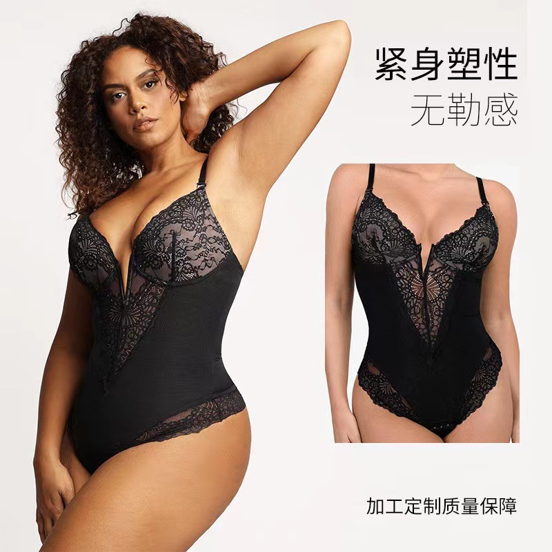 European and American Lace Hollow-out Jumpsuit Sexy Body-shaping Belly-lifting Hip-lifting Body-shaping Clothes Large-size Body-shaping Underwear