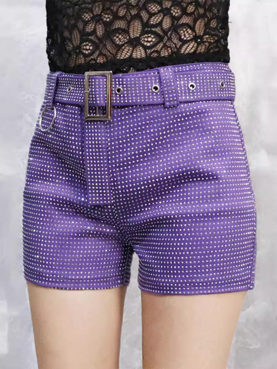 Picture of Full Diamond Shorts Women's Korean-style Celebrity Fragrant Style Fashionable Age-reducing Dopamine Color High-waist Slim-fit Slimming Outer Wear in stock