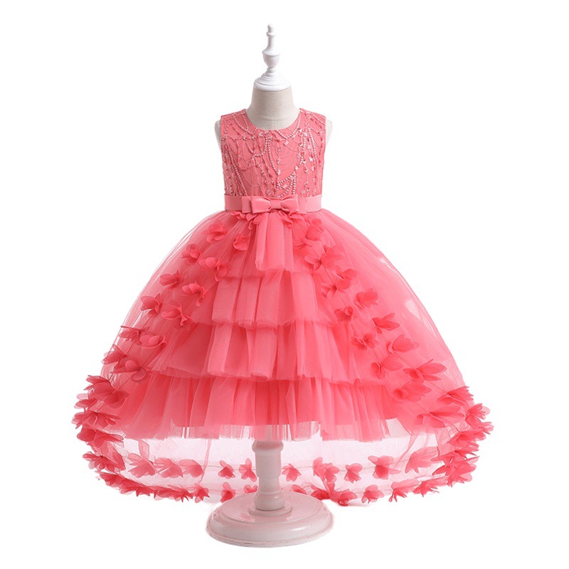 Picture of Ready Stock Kidsren's Evening Dress Girl's Fashionable Fluffy Gauze Princess Dress Flower Girl Wedding Little Girl Tail Dress European and American