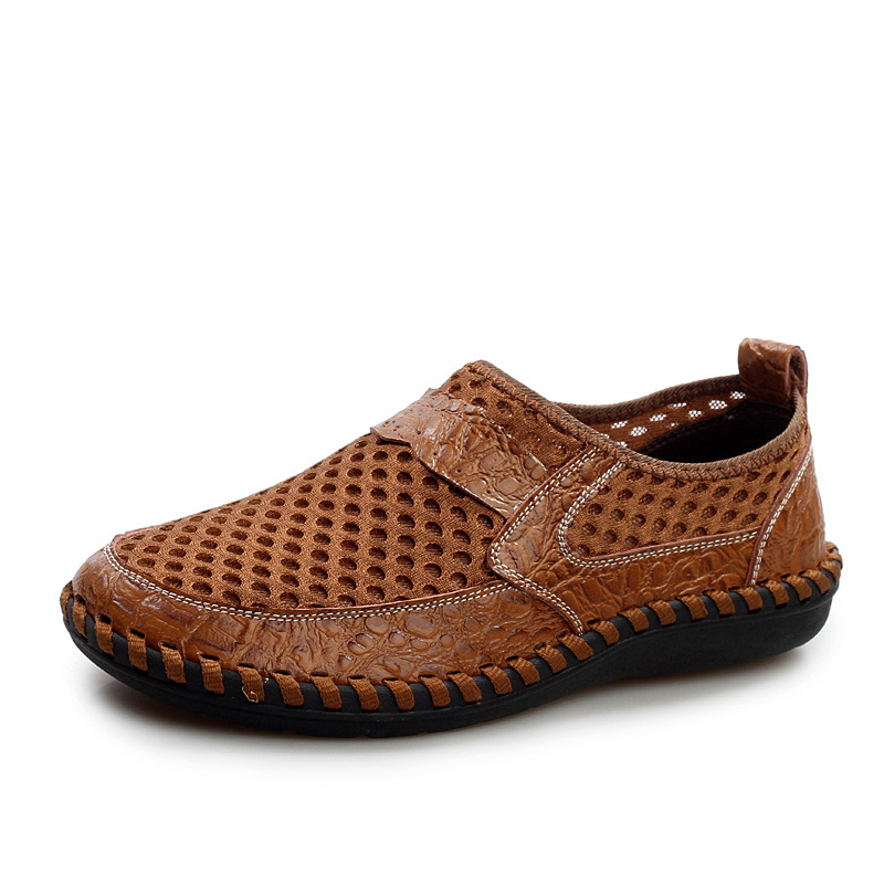 AliExpress cross-border men's mesh breathable casual shoes soft bottom bean shoes lazy driving shoes plus size men's shoes 7923