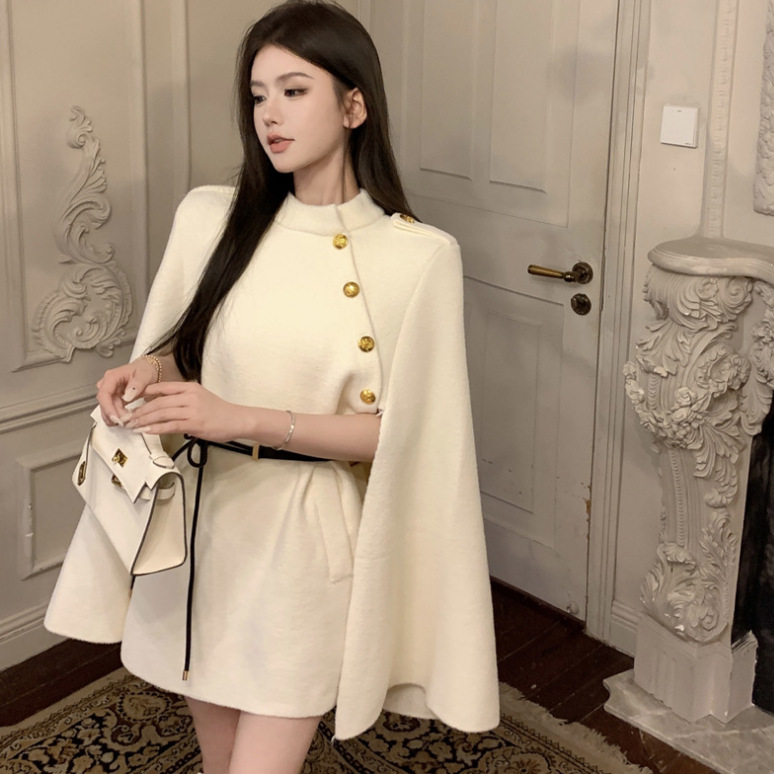 Cross-border 2024 autumn and winter new chaebol daughter Korean high-end feeling woolen coat cape suit loose top women