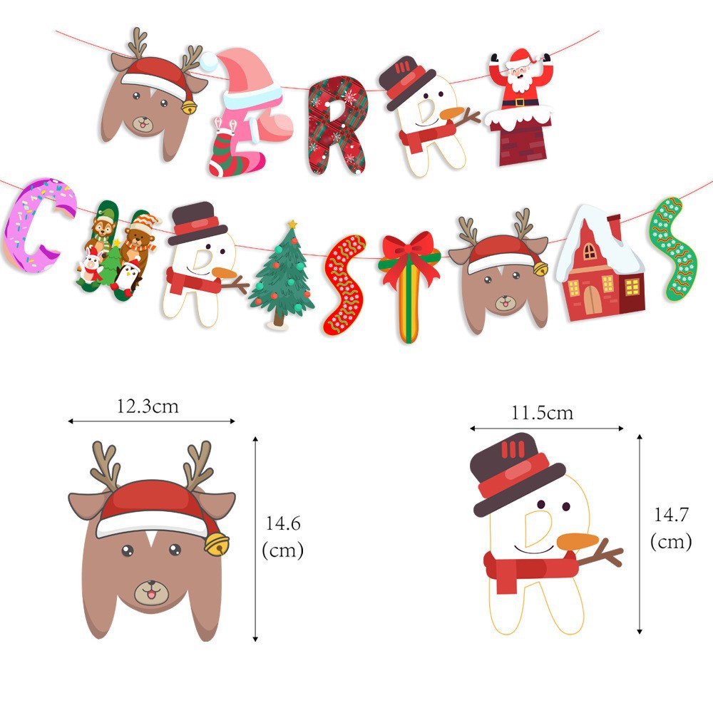 Picture of Christmas Decorations Christmas Pull Flag Hanging Flag Holiday Banner Party Decoration Paper Cartoon Christmas Pull Flower String Flag