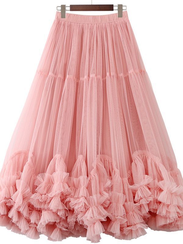 Cross-border foreign trade super-large pendulum design fashion mesh skirt sweet fungus lace a-shaped large pendulum tutu skirt