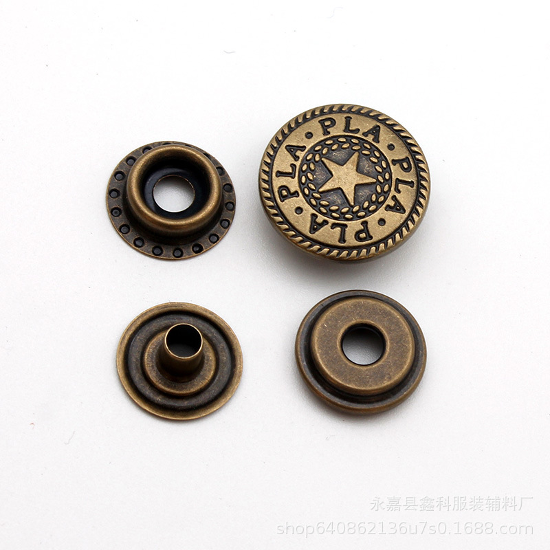 Pure Copper Metal Tee Buckle Camouflage Overalls Coat Mother and Mother Buttons Invisible Round Five-pointed Star Uniform Snaps