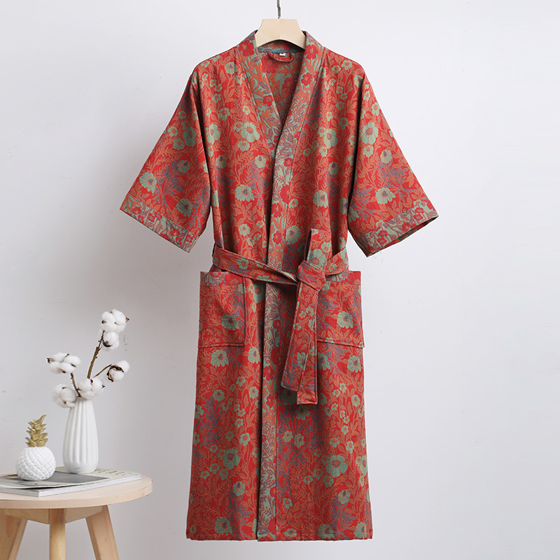 Picture of Pure Cotton Double Gauze Bathrobe Class A Thin Pajamas for Spring and Summer Home Clothes Nightgown Couple's Water Absorbent Quick-drying Bathrobe
