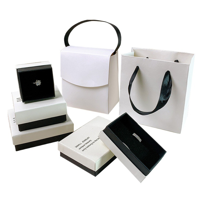 In stock wholesale exquisite ring box earrings jewelry packaging box necklace earrings simple white and black matching jewelry box