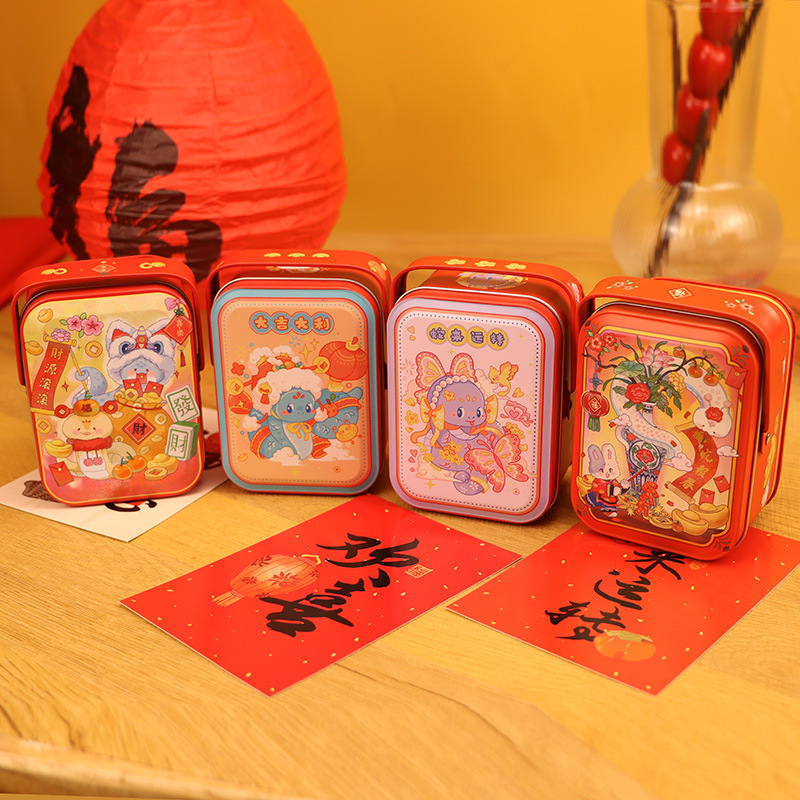 2025 Year of the Snake New Year Gift Box Tinplate Box Portable Packaging Candy Biscuits Empty Box in stock